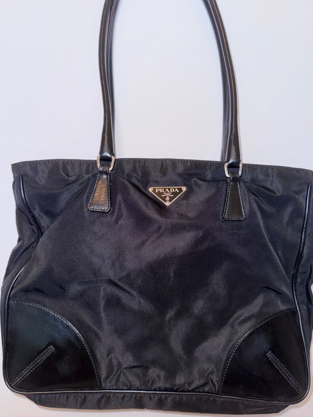 Prada Black Nylon Tote with Leather Trim